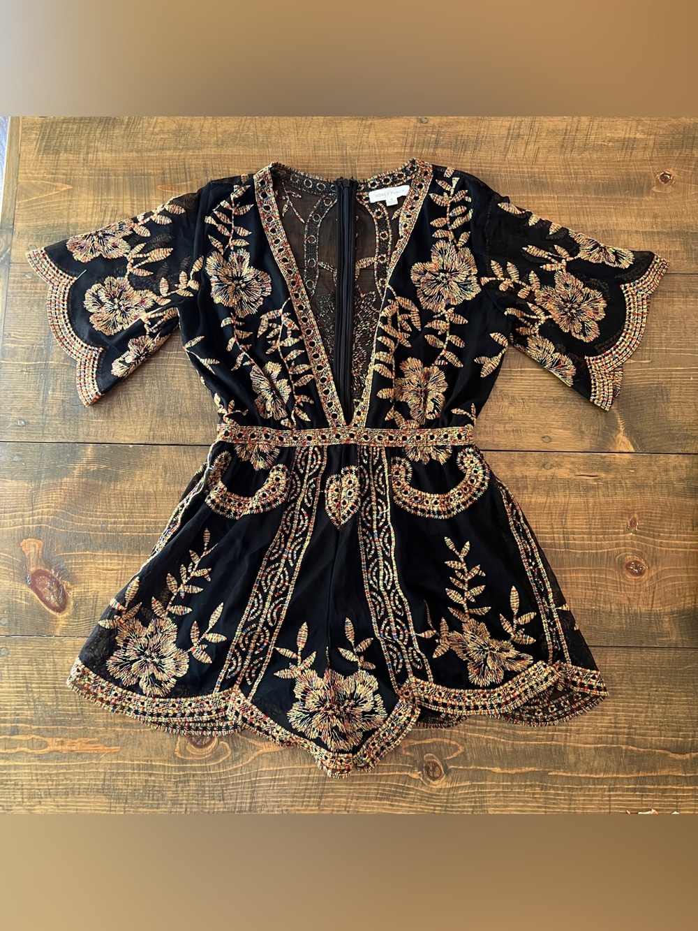 Honey Punch Floral decadence embroidered romper multicolored